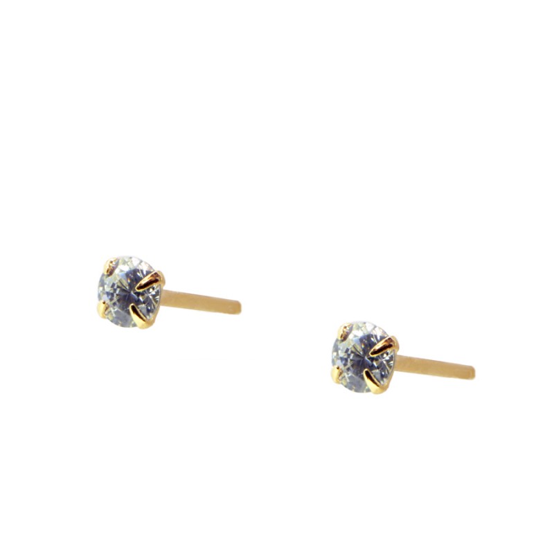 MINI PENDIENtes pequeños de piercing con brillante que se venden sueltos o por unidad y que están confeccionados en plata de ley 925 con baño de oro 18 kilates y circonita de 2 milímetros. Gold plated sterling silver tiny small zircon piercing earrings 3mm.