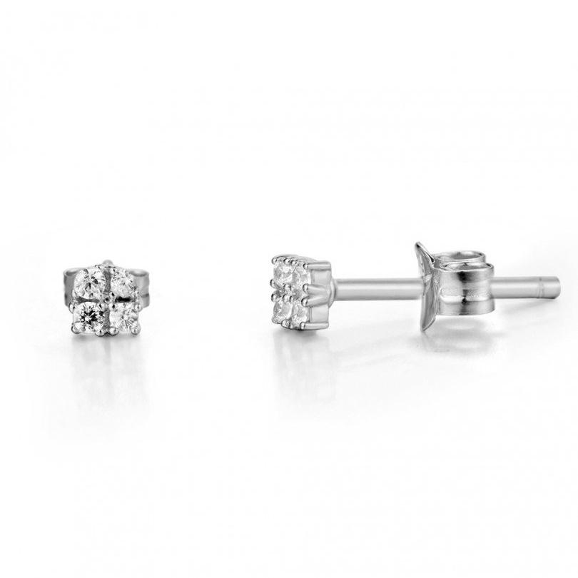 Pequeños pendientes para niña de plata de ley 925 con una circonita en forma cuadrada con tamaño 2 mm. MINI PENDIENtes pequeños de piercing con brillante que se venden sueltos o por unidad y que están confeccionados en plata de ley 925 con baño de oro 18 kilates y circonita de 2 milímetros. Gold plated sterling silver tiny small square zircon piercing earrings 2,5 mm