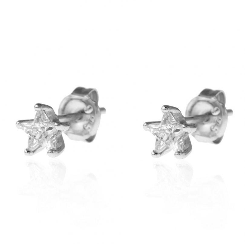 pendientes mini de estrella pequeña con circonitas para piercing o para niña confeccionados en plata de ley con baño de oro 18 kilates