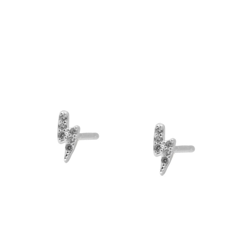 Pendientes mini o pequeños de rayo para niña o piercing de mujer confeccinados en plata de ley y baño de oro 18 kilates. Gold plated sterling silver zircon thunder earrings for piercing.