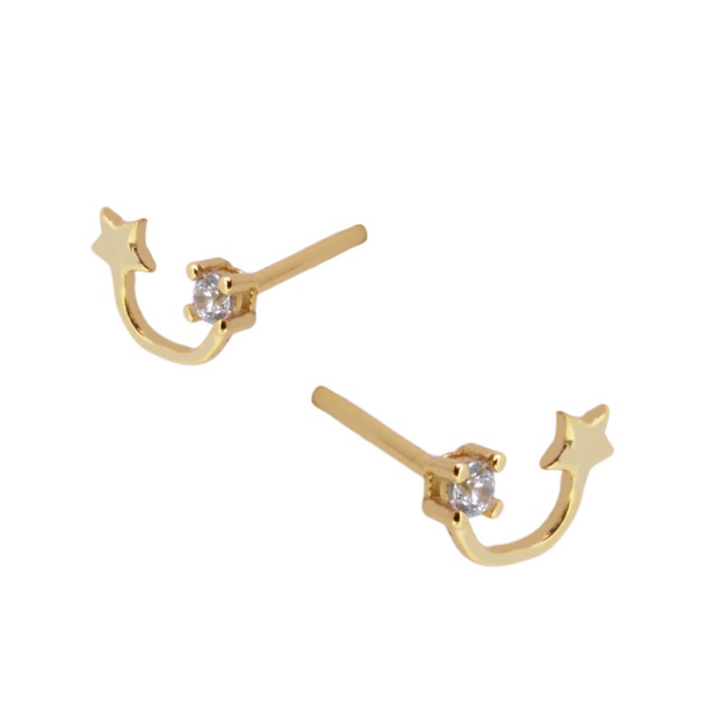 Mini pendientes pequeños de piercing con estrella y circonita confeccionados en plata de ley con baño de oro 18 kilates