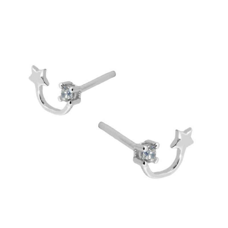 Mini pendientes pequeños de piercing con estrella y circonita confeccionados en plata de ley con baño de oro 18 kilates