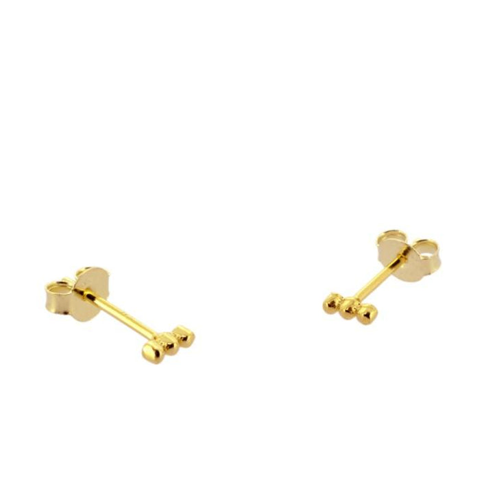 Pendientes pequeños para piercing de barra con bolitas confeccionados en plata de ley con baño de oro 18 kilates