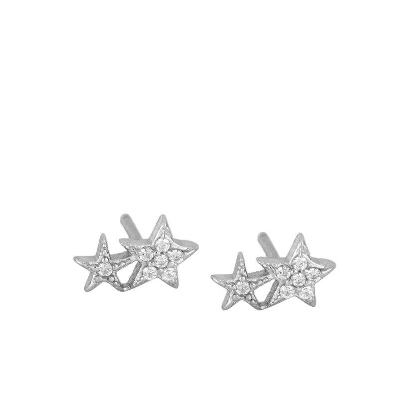 mini pendientes pequeños para piercing de doble estrella con circonitas confeccionados en plata de ley 925 con baño de oro 18 kilates y se venden sueltos o por unidad
