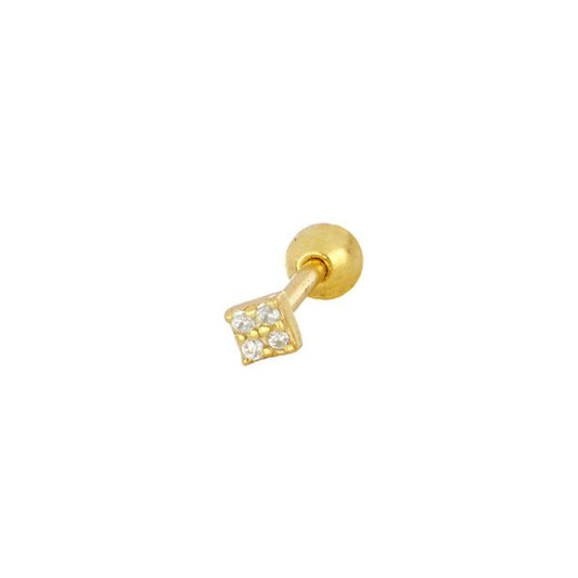 mini piercing pequeñito de brillante cuadrado con cierre de bola de rosca. Anti alergico porque está confeccionado en plata de ley con baño de oro. Perfecto para helix, tragus, anti helix, daith, conch. Gold plated anti allergic piercing earring