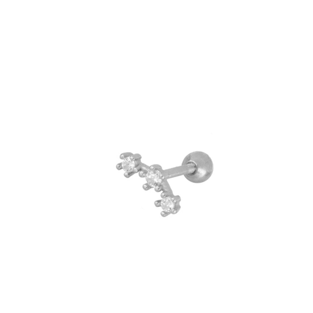 piercing anti alergia con cierre de bola trasera para cartílago como helix, tragus, daith, conch o rook. Está confeccionado en plata de ley con baño de oro 18 kilates y circonitas. Gold plated sterling silver zircon cartilage piercing