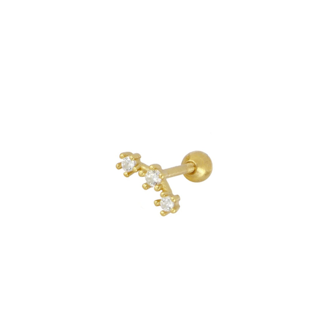 piercing anti alergia con cierre de bola trasera para cartílago como helix, tragus, daith, conch o rook. Está confeccionado en plata de ley con baño de oro 18 kilates y circonitas. Gold plated sterling silver zircon cartilage piercing