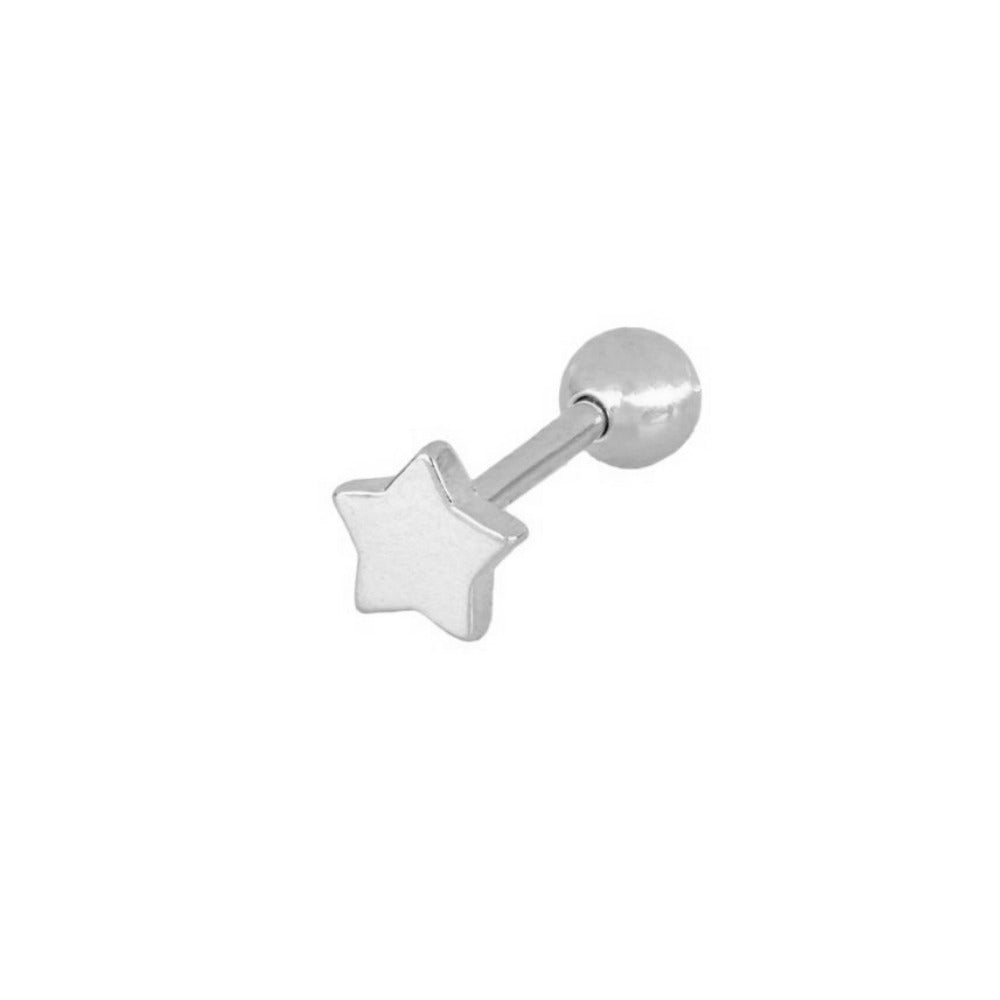 piercing de estrella anti alergia con cierre de bola trasera para cartílago como helix, tragus, daith, conch o rook. Está confeccionado en plata de ley con baño de oro 18 kilates. Gold plated sterling silver star cartilage piercing