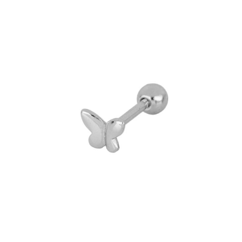 pendiente de piercing mariposa con cierre de bolita con rosca para que no se clave en el cartílago. Confeccionado en plata de ley con baño de oro 18 kilates. Antialérgico. Perfecto para helix y tragus. Gold plated sterling silver butterfly piercing earring