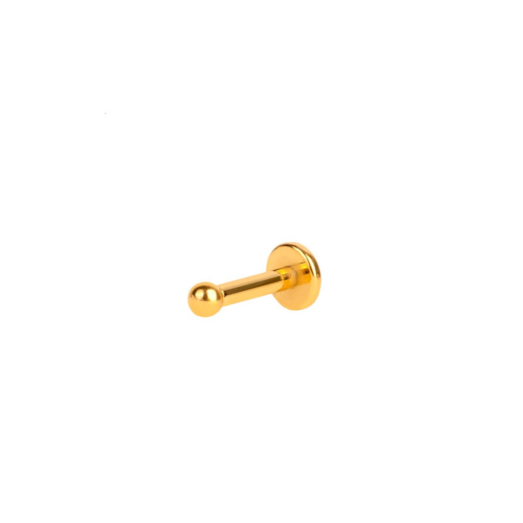 piercing pequeñito de bolita mini con cierre plano de rosca. Anti alergico porque está confeccionado en acero quirúrgico inoxidable con baño de oro. Perfecto para helix, tragus, anti helix, daith, conch. Gold plated stainless steel anti allergic piercing earring for helix