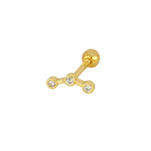 piercing anti alergia con cierre de bola trasera para cartílago como helix, tragus, daith, conch o rook. Está confeccionado en plata de ley con baño de oro 18 kilates y circonitas. Gold plated sterling silver zircon cartilage piercing