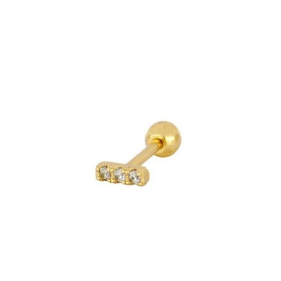 mini piercing pequeño para helix de PALITO CON BRILLANTES Y cierre de bola de rosca. Anti alergico porque está confeccionado en plata de ley con baño de oro. Perfecto para helix, tragus, anti helix, daith, conch. Gold plated round TINY SMALL ZIRCON anti allergic helix STICK piercing earring