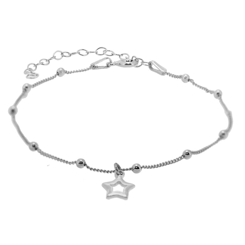 pulsera de cadena de bolitas y estrella confeccionada en plata de ley y bañada en oro 18 kilates