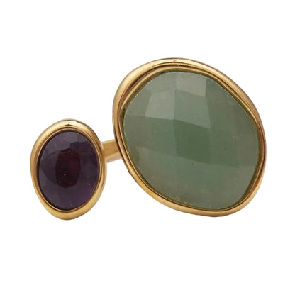 anillo ajustable,grande, dorado y resistente al agua ideal para  completar look de nvitada a bodas, bautizos y comuniones. está confeccionado en acero hipoalergénico y piedra natural y es la idea de regalo perfecto para el día de la madre o amigo invisible. Gold plated stainless steel adjustable waterproof ring