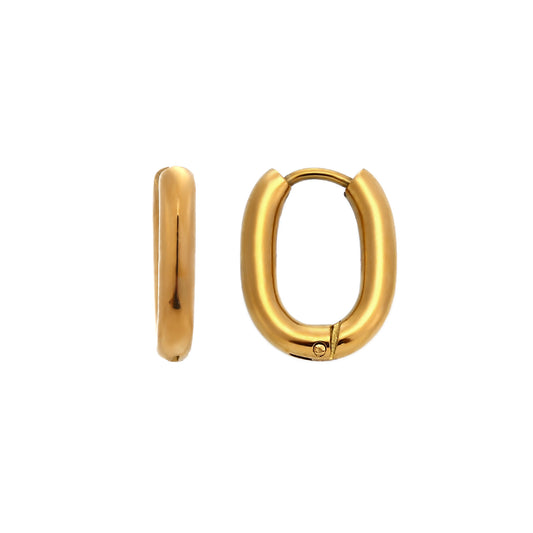 aro pequeño ovalado en acero hipoalergenico con baño de oro. Gold plated stainless steel small oval hoop earrings