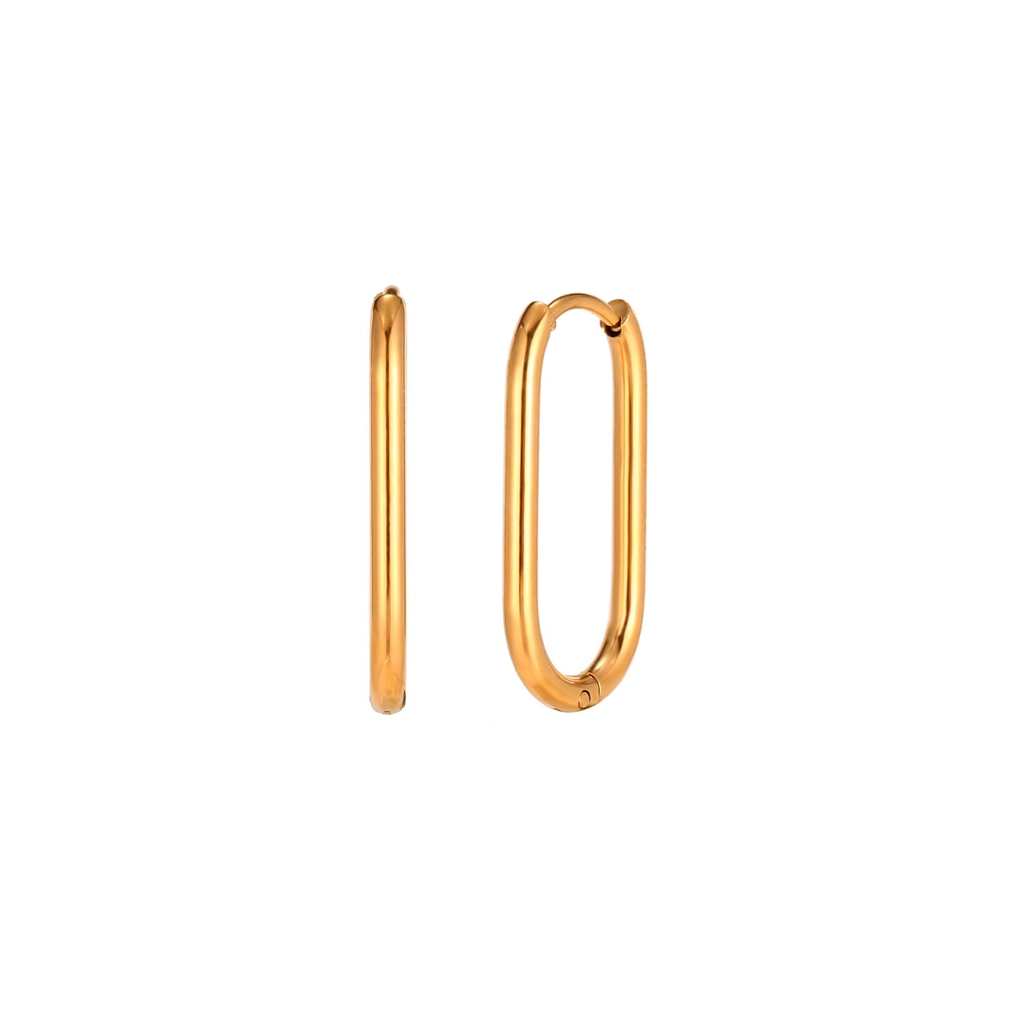 aro pequeño ovalado en acero hipoalergenico con baño de oro. Gold plated stainless steel small oval hoop earrings