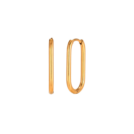 aro pequeño ovalado en acero hipoalergenico con baño de oro. Gold plated stainless steel small oval hoop earrings