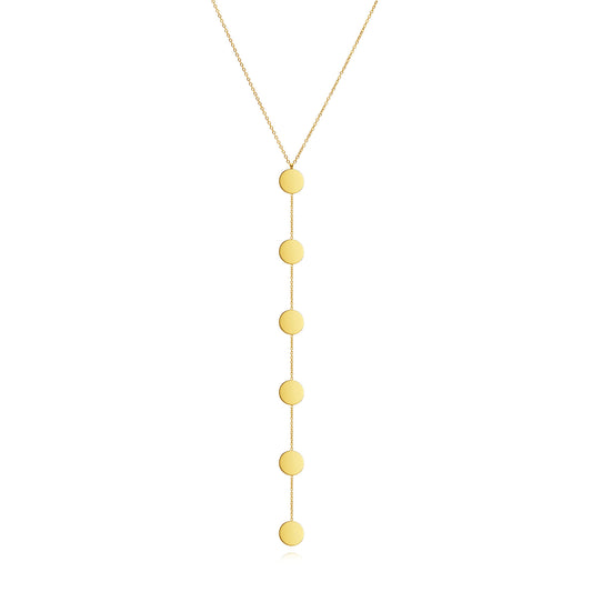 collar largo boho para adolescente o chica joven que lleve escote en v o escote pronunciado. es de cadena larga con círculos. ideal para looks de noche o de fiesta. Es de acero hipoalergénico dorado o plateado y resistente al agua