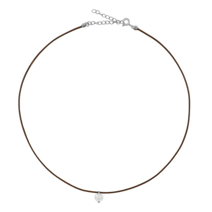 collar de hilo o cordón en color marron con brillante punto de luz. Gold plated sterling silver bead brown thread zircon necklace.