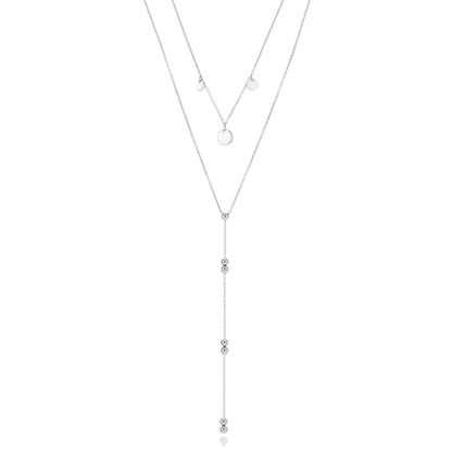 collar largo boho para adolescente o mujer joven que lleve escote palabra de honor, escote en v o escote pronunciado. es de cadena larga con bolas y chapitas colgantes. ideal para looks de noche o de fiesta. Es de acero hipoalergénico dorado o plateado y resistente al agua