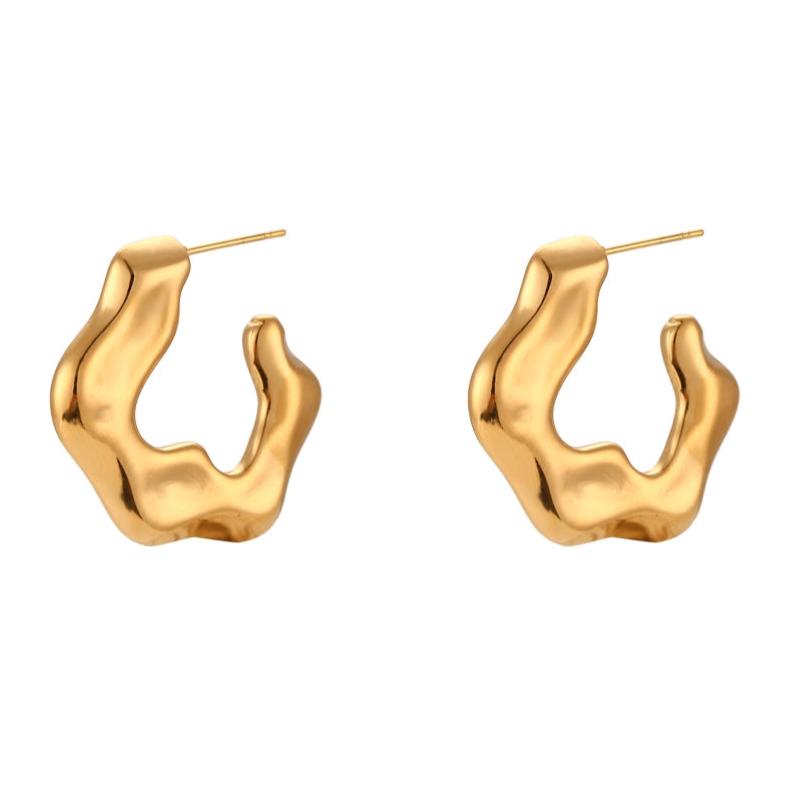 pendientes de aro criolla con forma de onda en acero hipoalergénico y resistente al agua. baño de oro, gold plated stainless steel wavy hoop earrings