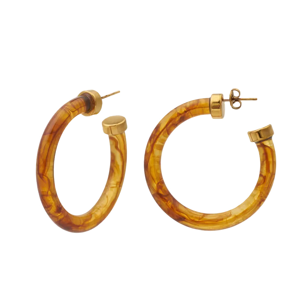 Pendientes de aro criolla grandes y grueso en carey y acero hipoalergénico dorado. Gold plated sterling silver big hoop tortoise and stainless steel hipoallergenic earrings