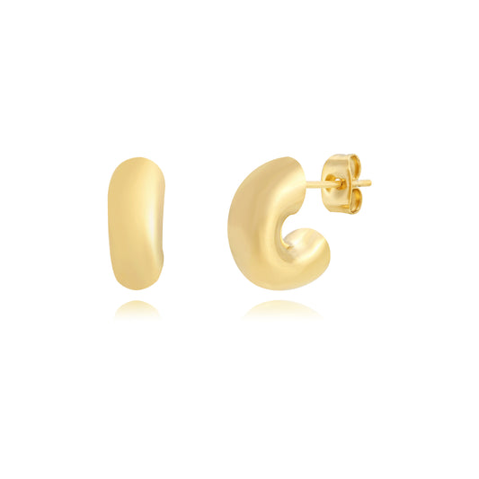 pendientes dorados tipo aro criolla gruesos. Son de acero quirurgico e hipoalergénico, resistentes al agua. 
