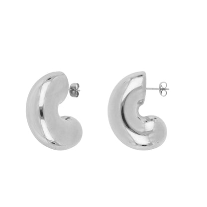 pendientes PLATEados tipo aro criolla gruesos. Son de acero quirurgico e hipoalergénico, resistentes al agua. Big chunky SILVER plated stainless steel hoop earrings.