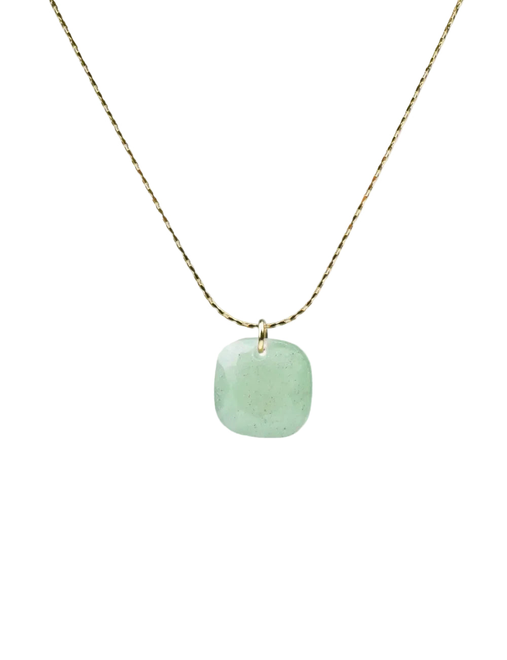 cadena o collar boho con colgante de piedra natural hecho de acero hipoalergénico y resistente al agua. Es color oro. Gold plated stainless steel waterproof mineral pendant necklace