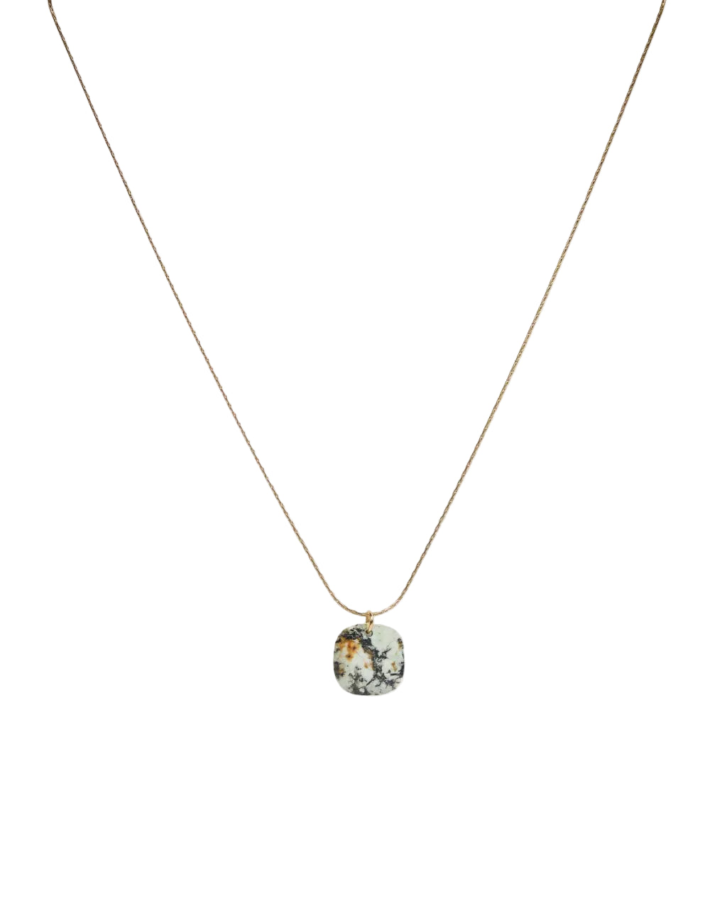 cadena o collar boho con colgante de piedra natural piedra africana hecho de acero hipoalergénico y resistente al agua. Es color oro. Gold plated stainless steel waterproof mineral pendant necklace