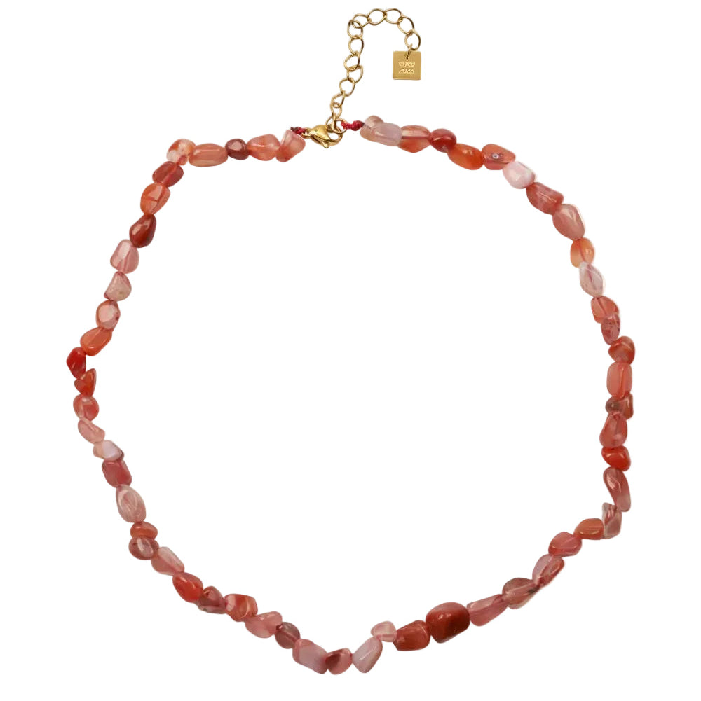 collar estilo boho de piedra mineral natural ágata roja. Ideal para verano, para regalar en el día de la madre y para llevar a la playa