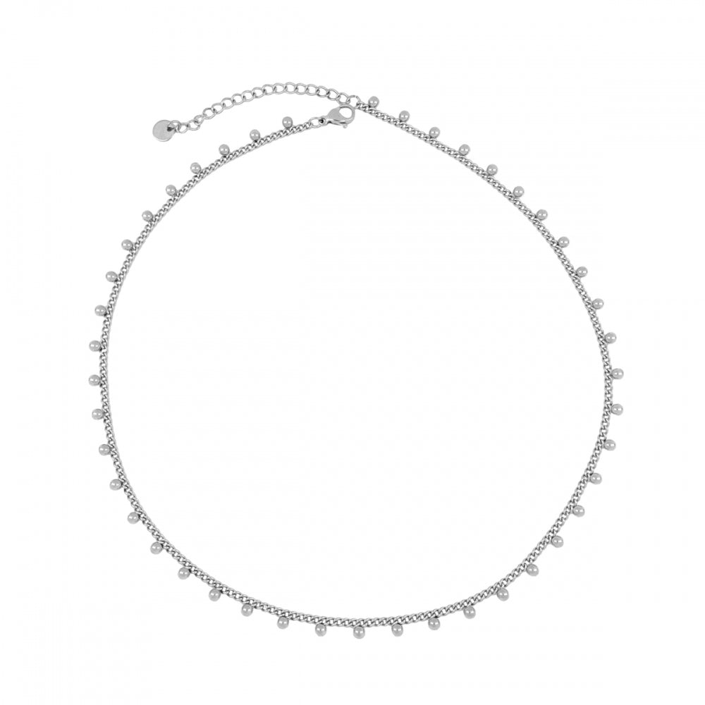 gargantilla boho dorada con bolitas en acero inoxidsable hipoalergénico resistentente al agua. Gold plated stainless steel waterproof necklace