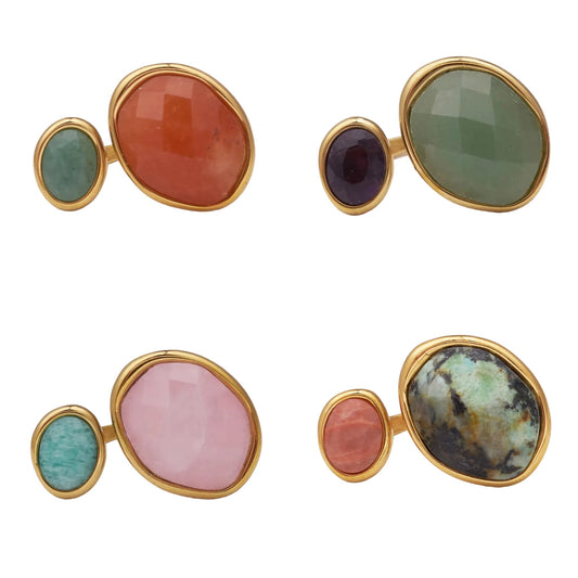 anillo ajustable,grande, dorado y resistente al agua ideal para  completar look de nvitada a bodas, bautizos y comuniones. está confeccionado en acero hipoalergénico y piedra natural y es la idea de regalo perfecto para el día de la madre o amigo invisible. Gold plated stainless steel adjustable waterproof ring