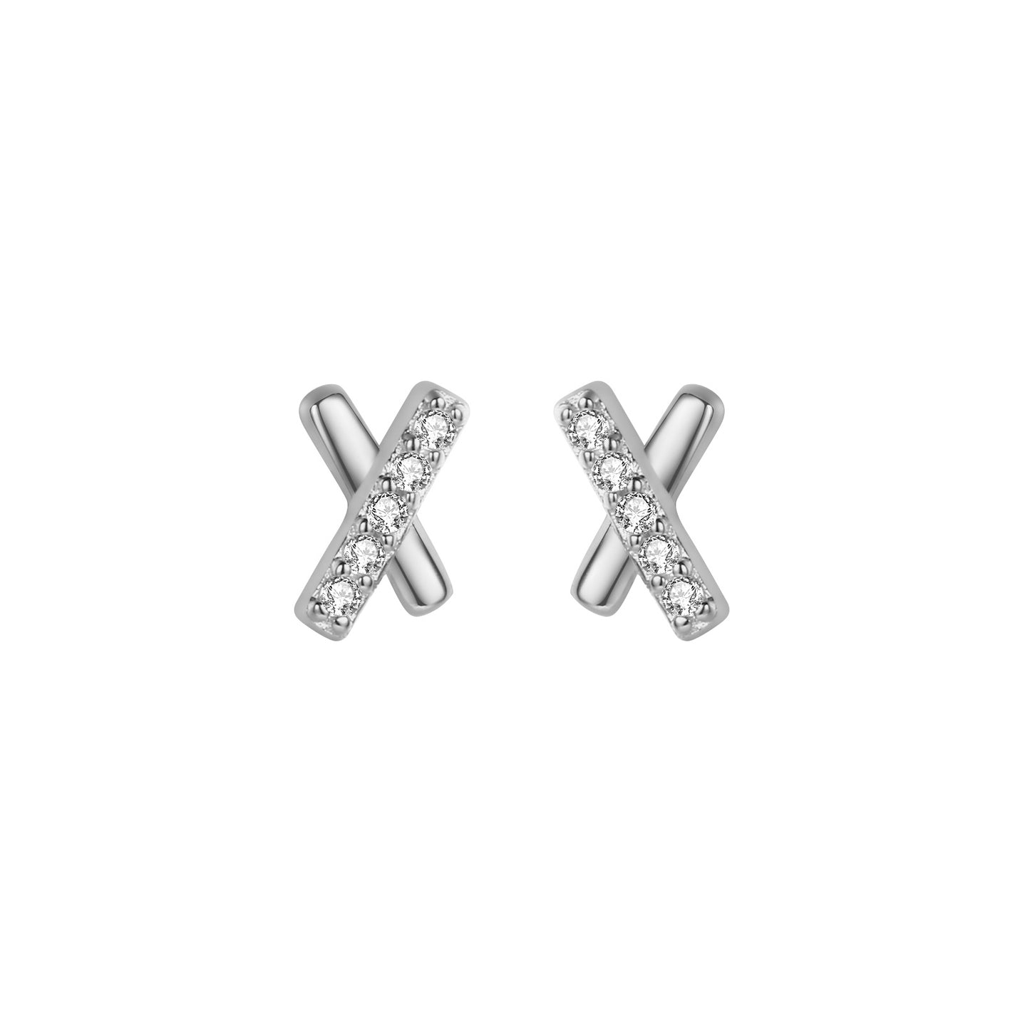 pendiente  de piercing cruzado en forma de x. Es de plata de ley con baño de oro 18 kilates y circonitas. Hipoalergénico