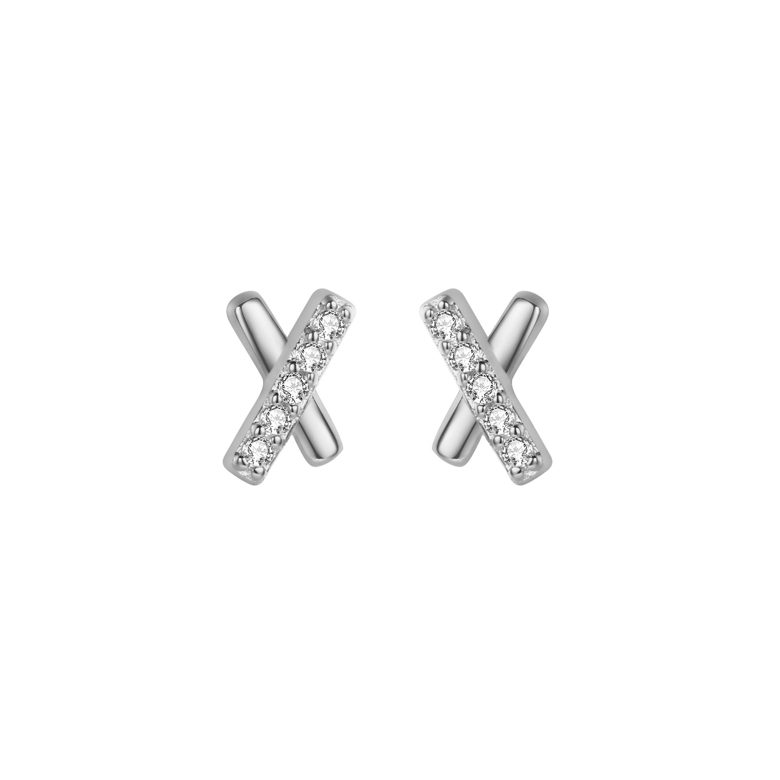 pendiente  de piercing cruzado en forma de x. Es de plata de ley con baño de oro 18 kilates y circonitas. Hipoalergénico