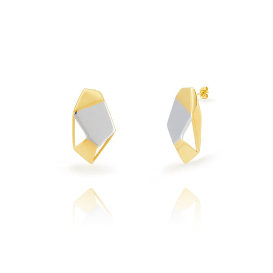 PENDIENTES geometricos bicolor oro y plata. Son GRANDES y de ESTILO VINTAGE. Son de acero hipoalergénico resistente al agua y bañado en oro. No pesan.