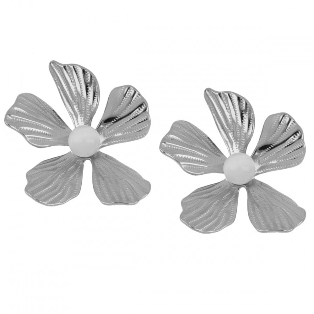 pendientes grandes de flor para invitada a boda o fiesta. Son de acero quirúrgico e hipoalergénico con baño de oro. Gold plated stainless steel big flower earrings