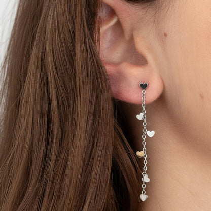 pendientes largos de cadena para mujer, niña y adolescente. No pesan nada. Son de cadena larga con corazones colgantes en acero hipoalergénico resistente al agua. Gold plated stainless steel long heart pendant earrings