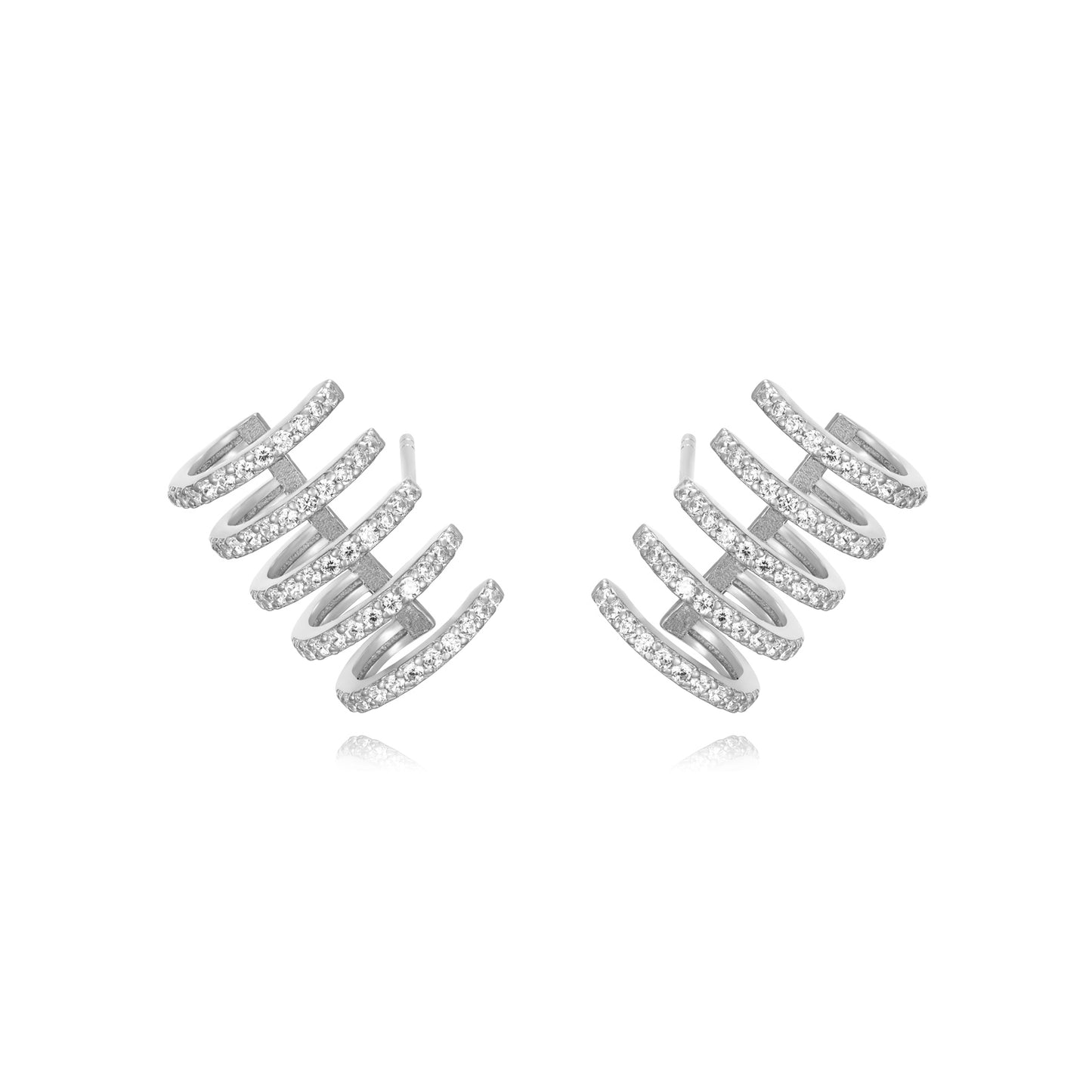 pendiente falso con cinco aros multiples en plata de ley con baño de oro y circonitas. Se pueden llevar de piercing en el cartílago. Gold plated sterling silver multiple zircon hoop earrings