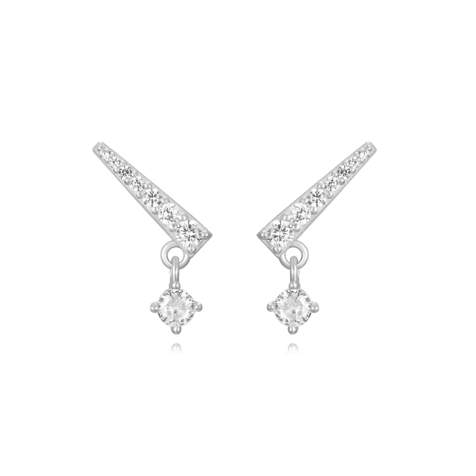 pendientes con forma de triángulo en plata de ley con baño de oro y circonitas. Se pueden llevar de piercing en el cartílago. Gold plated sterling silver triangle zircon earrings