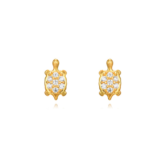 pendientes para verano de tortugas. Son perfectos para piercing y el material es de plata de ley con baño de oro 18 kilates. gold plated sterling silver turtle piercing earrings