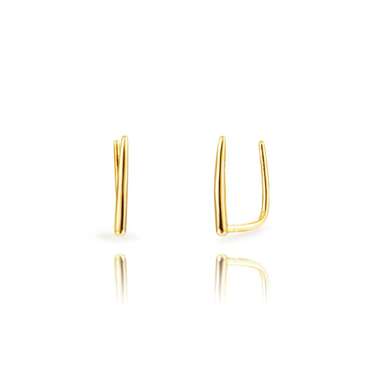 Pendientes trepadores minimal y confeccionados en plata de ley 925 con baño de oro 18 kilates