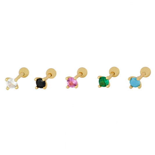 mini piercing pequeñito de brillante redondo con cierre de bola de rosca. Anti alergico ó hipoalergénico porque está confeccionado en plata de ley con baño de oro. Perfecto para helix, tragus, anti helix, daith, conch. Gold plated anti allergic piercing earring