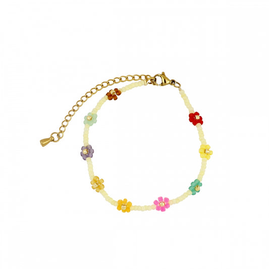 pulsera de abalorios miyuki con flores de colores y es resistente al agua