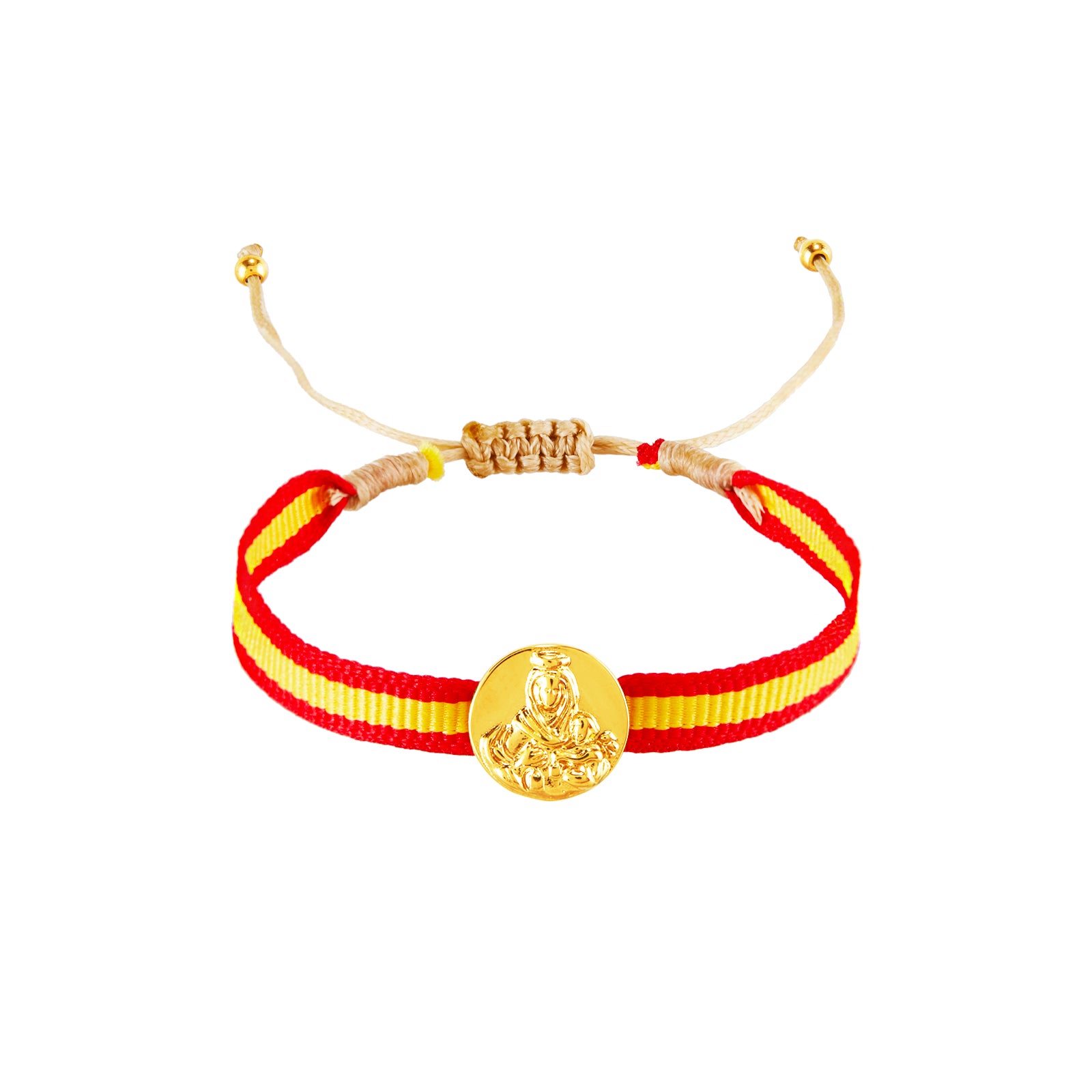 pulsera de cordón AJUSTABLE con medalla de la virgen deL CARMEN en acero hipoalergénico bañado en oro o plata. Es resistente al agua y apta para niños
