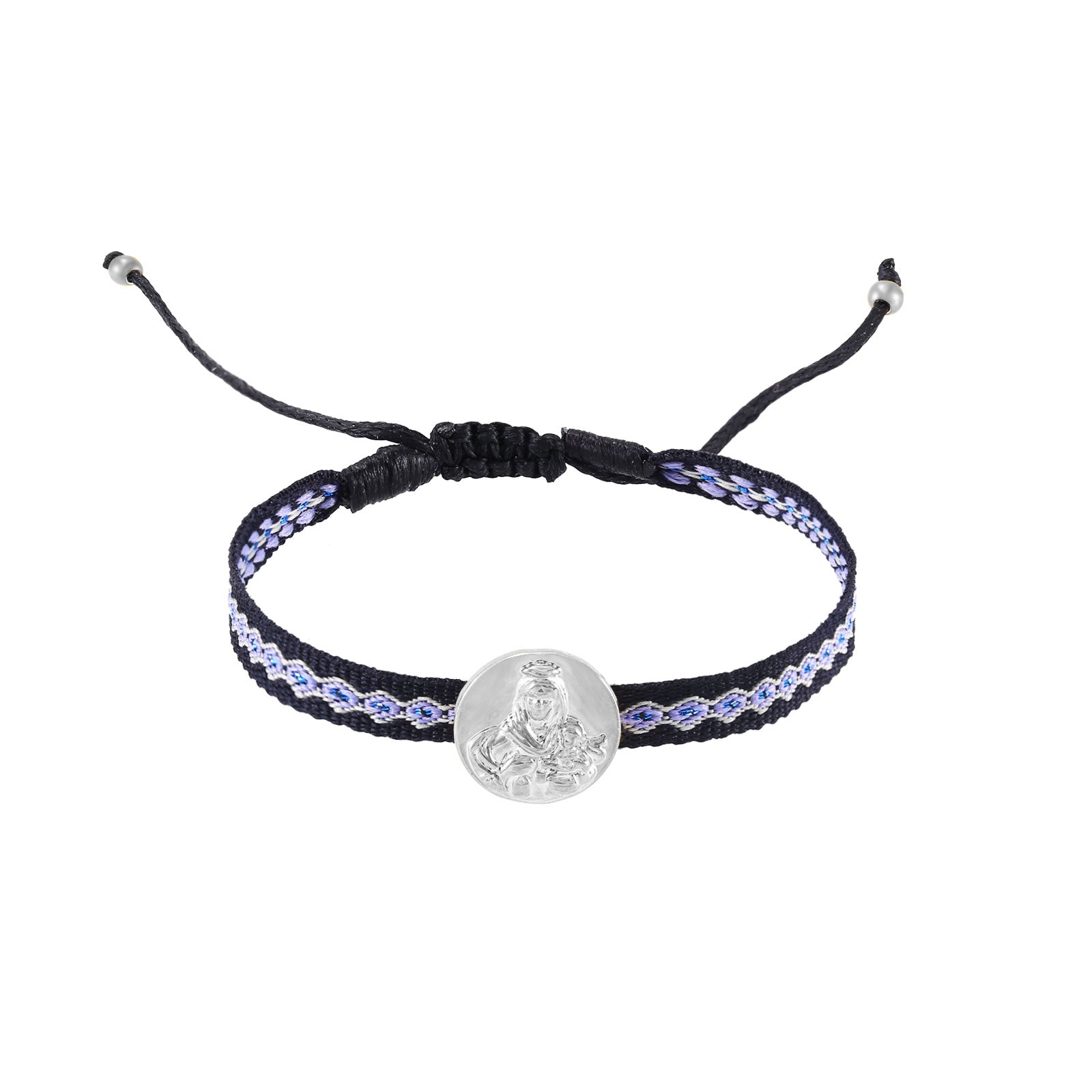 pulsera de cordón AJUSTABLE con medalla de la virgen deL CARMEN en acero hipoalergénico bañado en oro o plata. Es resistente al agua y apta para niños