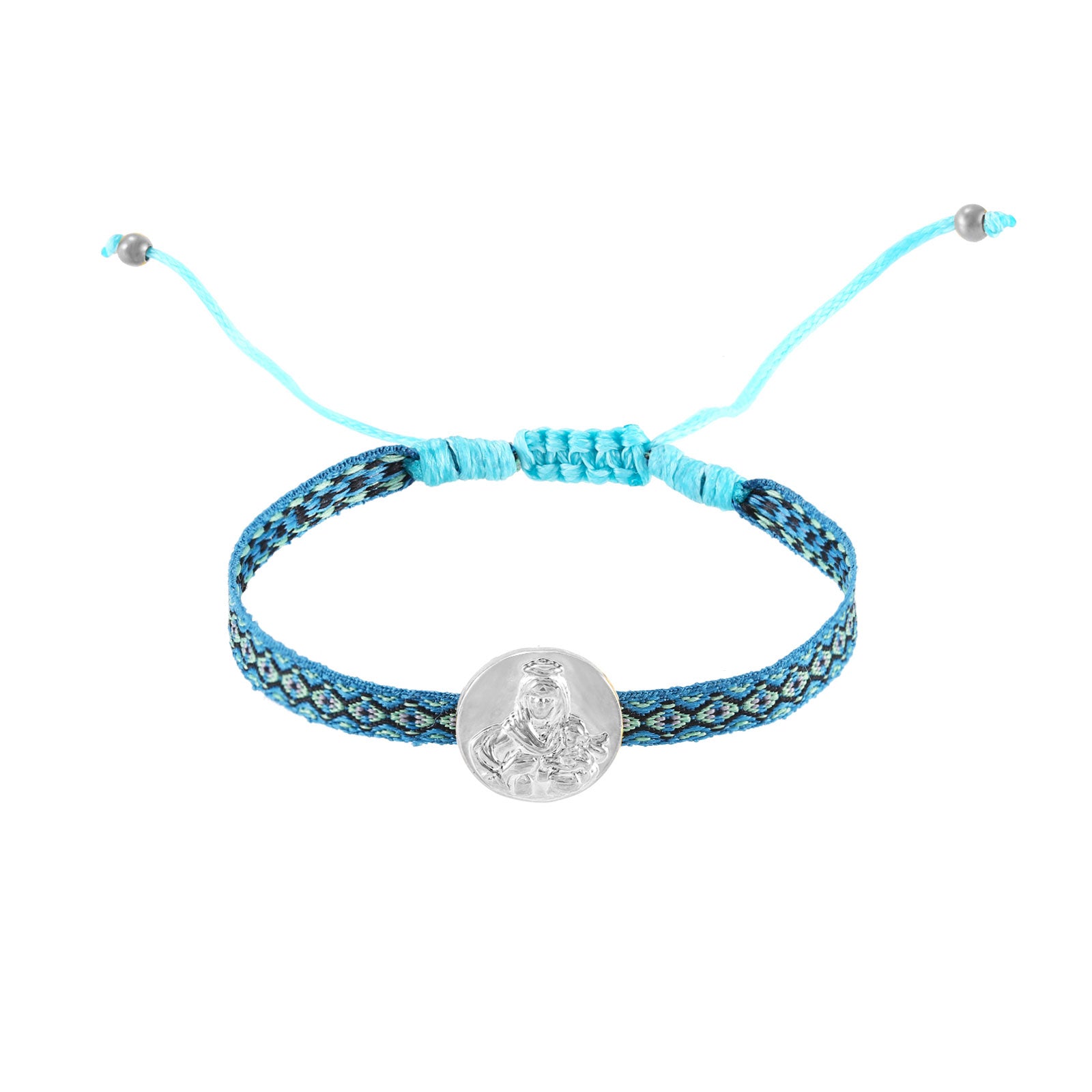 pulsera de cordón AJUSTABLE con medalla de la virgen deL CARMEN en acero hipoalergénico bañado en oro o plata. Es resistente al agua y apta para niños