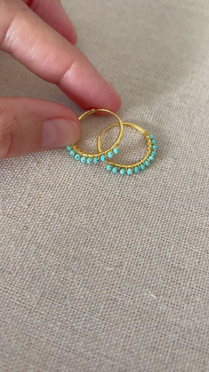 Turquoise Rondela Hoops (silver and gold)