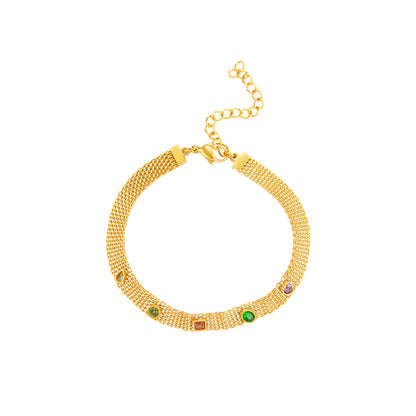 pulsera bismarck con piedras de colores. Es de acero hipoalergénico y resistente al agua. acabado en dorado y plateado
