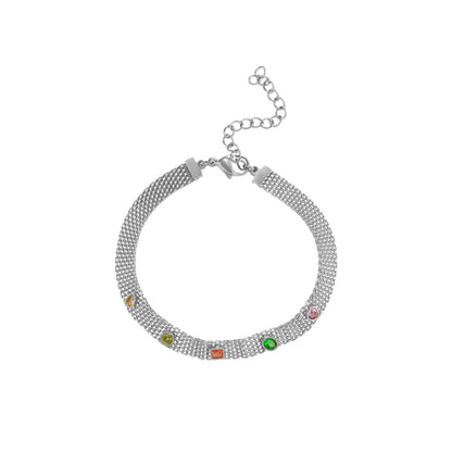 pulsera bismarck con piedras de colores. Es de acero hipoalergénico y resistente al agua. acabado en dorado y plateado